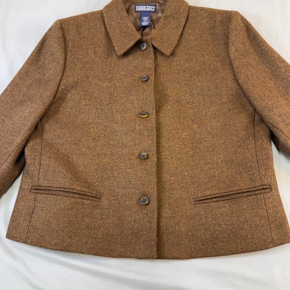 Lands' End Jackets & Blazers - Lands End Women Petite Blazer Jacket Brown Tweed Wool Blend Button Front Size 14